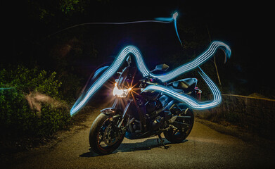 bike on the road at night