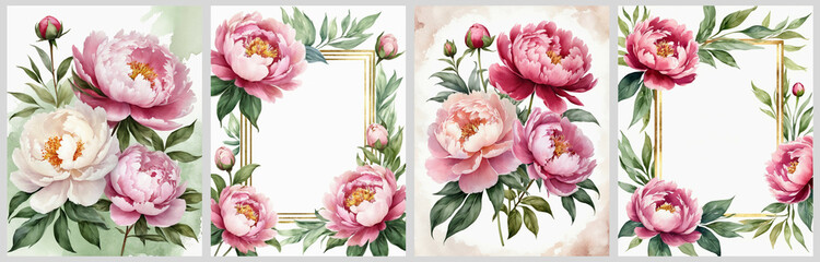 3d illustration flower and plant. Greeting card with peonies plants for for wedding invitation or background, pattern and wallpaper
