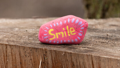 Painted Pink Rock Or Stone, With the Word Smile Painted On It, Nature's Messages,  Discovering...