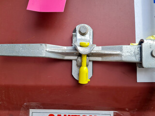 close up of container door seal. cargo security seal in the shipping process