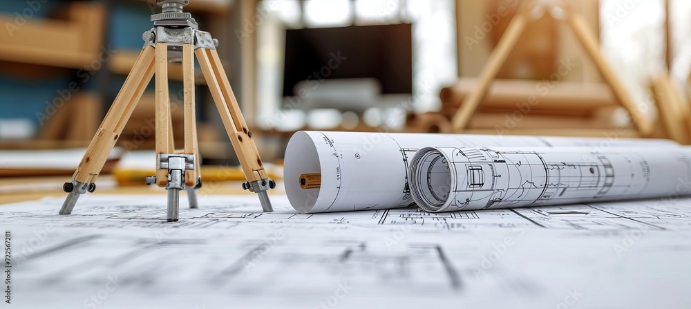 Poster wide format plotter printing professional blueprints with copy space for wide design concept