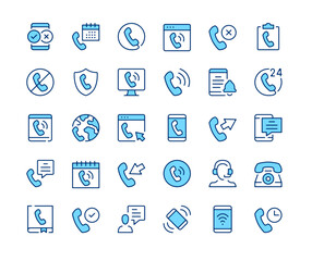 Phone icons set. Vector line icons. Blue color outline stroke symbols. Modern concepts