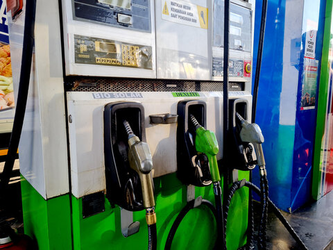 diesel type fuel pump. pump nozzle at a Pertamina gas station selling biodiesel, dexlite and Pertamina Dex