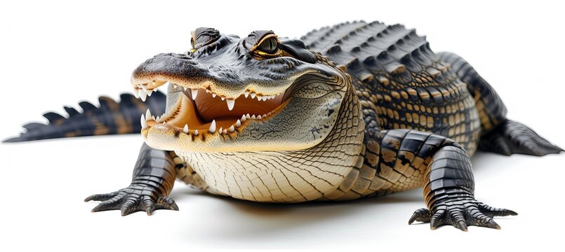 Majestic american alligator isolated on white background, wildlife and nature concept.