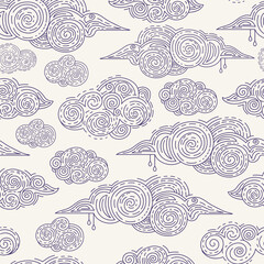 Vintage drawing clouds seamless pattern vector