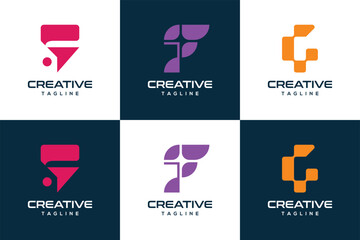 Set of alphabet letter f abstract shapes icon. Simple creative logo design inspiration