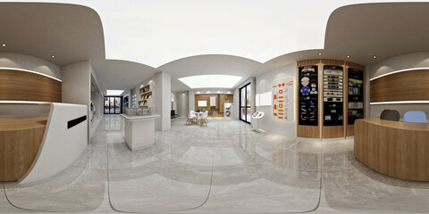 360 degrees heating and cooling shop interior, 3d render - obrazy, fototapety, plakaty