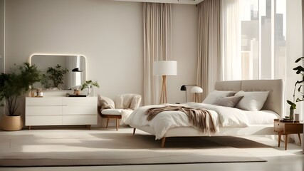 Beautiful minimalist bedroom in Art Nouveau style