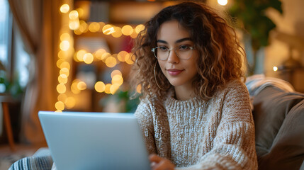 woman sitting in cafe with laptop