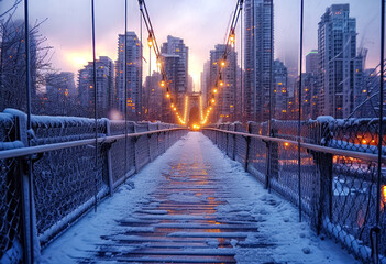 city bridge and city skyline in winter, generative ai