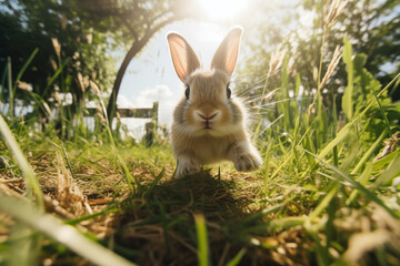 Bunny in Lush Green Field on Golden Hour
