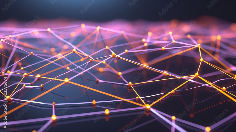Poster blurred background with interconnected points for iot and machine learning, copy space available