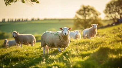 A herd of sheep grazing in the meadow.