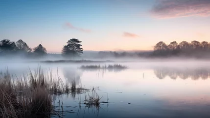 Foto op Plexiglas A landscape of wetlands covered by fog. © kept