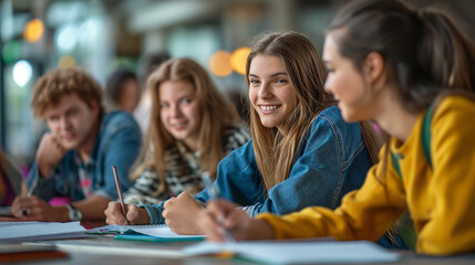 Group of Young Girls Sitting at a Study Table During a Study Session