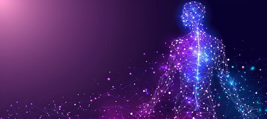 Interactive holographic human body icon with shining effect and copy space for text placement