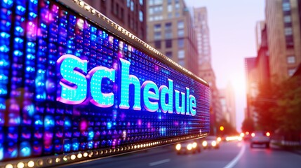 Interactive holographic schedule icon with shining display   air broadcasting technology