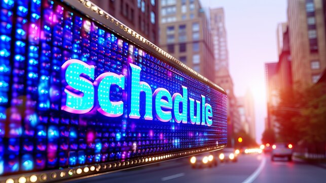 Interactive holographic schedule icon with shining display   air broadcasting technology