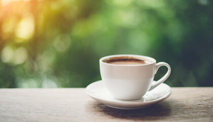 coffee cup sits on a pristine table, symbolizing a fresh start and the comforting embrace of caffeine. Clean background with ample space for captions