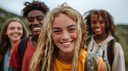 Group of Young People Standing Together in Casual Attire
