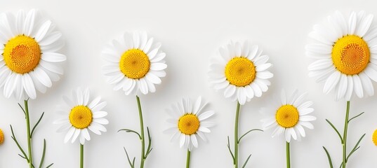 Daisy petals scattered on monochrome background, top view flat lay for aesthetic design concept