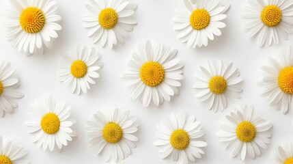 Scattered white daisy petals on simple white background   flat lay aesthetic top view