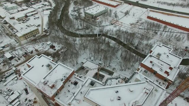 Dwelling complex Yauza Park under construction at winter 