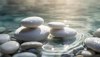 white stones cast enchanting shadows in clear rippling sea water, evoking serenity and natural beauty