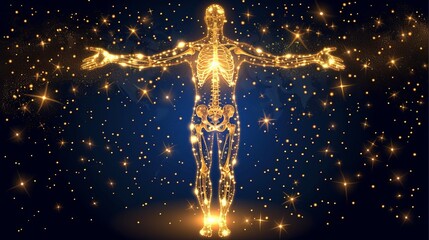 Interactive holographic human body icon with shining effects floating in the air