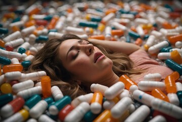 Woman drug addict, abuse overdose, Suicide depressed or despair, medication misuse, drug abuse