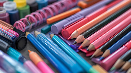 Close Up of Various Colored Pencils With Different Shades and Hues