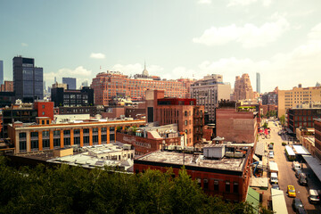 Manhattan, New York City, Meat Packing District overlooking Greenwich and west village in bright,...