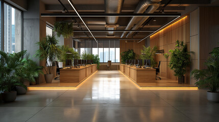 Spacious Office With Abundant Potted Plants