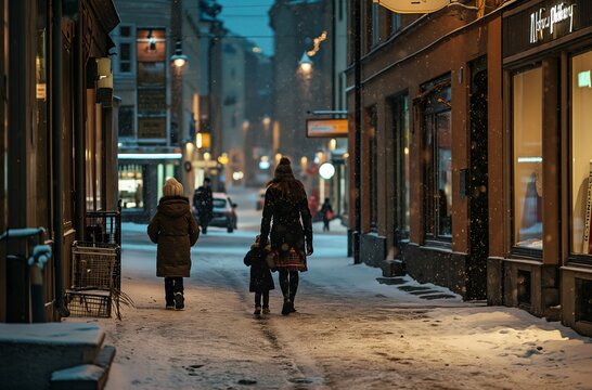 Evening snowfall in Stockholm