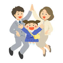 入園を祝う女の子と両親（家族）のイラスト
