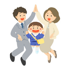 入園を祝う男の子と両親（家族）のイラスト

