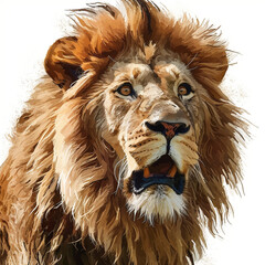 困った雄ライオンの顔(背景無し,白背景) - obrazy, fototapety, plakaty