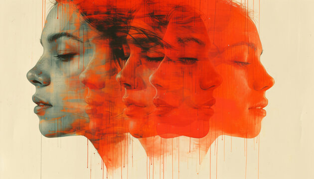 Different sides of self, transformation, integration and bipolarity concept illustration. 