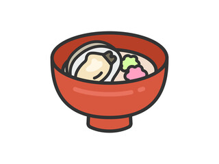 はまぐりのお吸い物のアイコン（線画カラー）のイラスト
