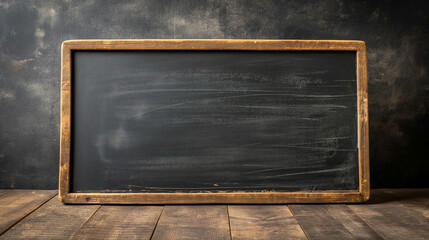Empty Blackboard on a Wooden Table in an Education Setting