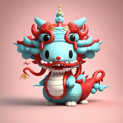 a close up of a toy of a dragon, smooth chinese dragon, chinese dragon concept art, chinese dragon, cute little dragon, cyan chinese dragon fantasy, anthropomorphic dragon, dragon with scars, colored 