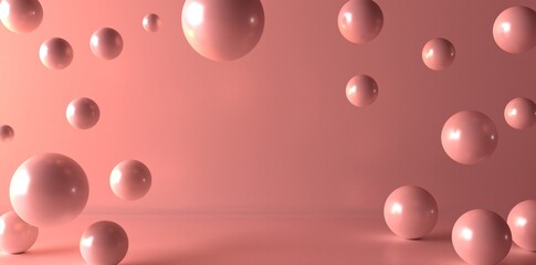 Floating spheres 3d rendering empty space for product show. Valentine's day	