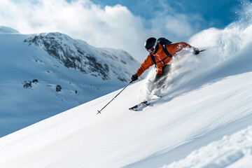 Fototapeta na wymiar Skier Enjoying a Snow Covered Slope
