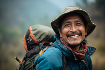 Man Wearing Hat and Carrying Backpack