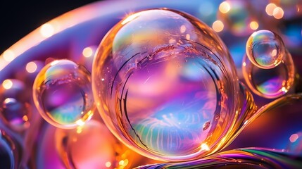 Macro photograph capturing the intricate details of a soap bubble's iridescent surface