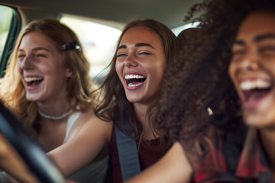 Group of Women Laughing in a Car