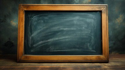 Blackboard With Wooden Frame on Wooden Table in an Educational Setting
