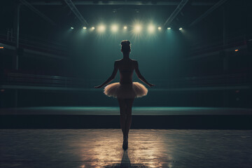 Spotlight on Ballerina in Dark Room