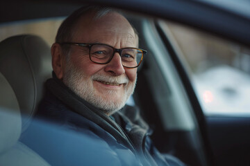 Fototapeta na wymiar Man With Glasses Sitting in Car