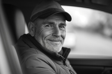Man Sitting in Car With Hat On